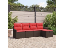 Vidaxl Conjunto De Sofá De Jardim 5 Unid. Marrom E Vermelho Vime Pe