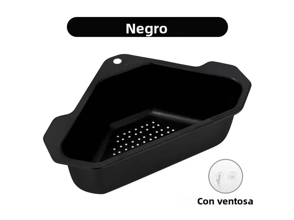Bandeja Escorredora de Cozinha em Aço Inoxidável com Ventosa Triangular, Ecológica e Fácil de Guardar. MDUG (preto)
