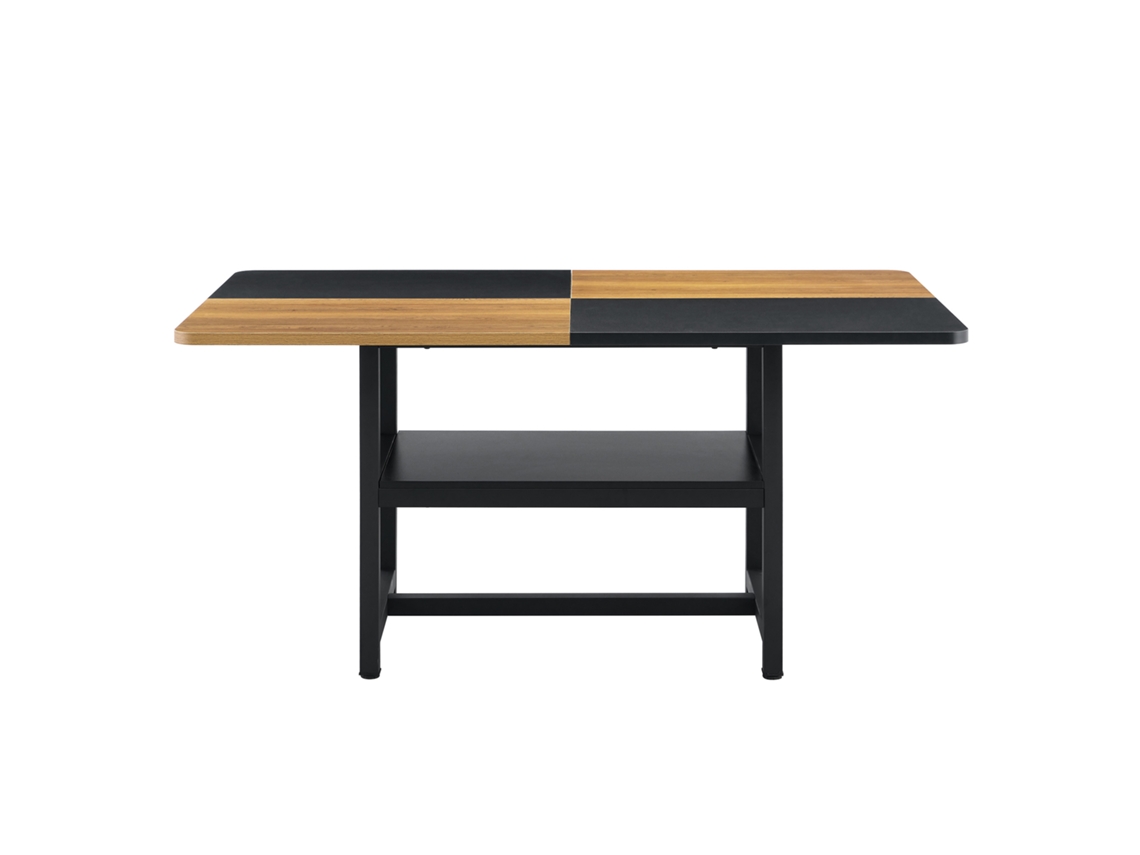 Mesa de jantar retangular industrial 160x90 Cm, para 4-6 pessoas, marrom/preto, prateleira multifuncional PAPRIKA