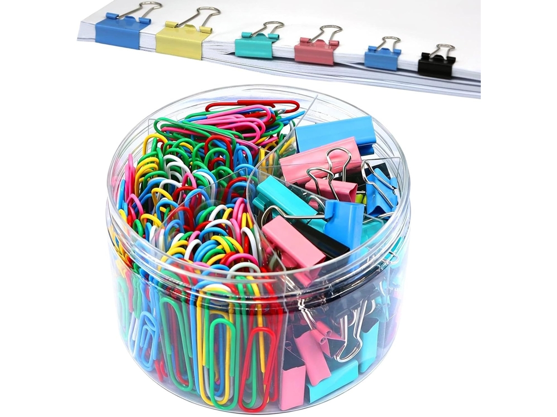 Conjunto de prendedores de papel metálicos coloridos com 6 compartimentos para macarrão, ideais para casa, mesa e escritório.