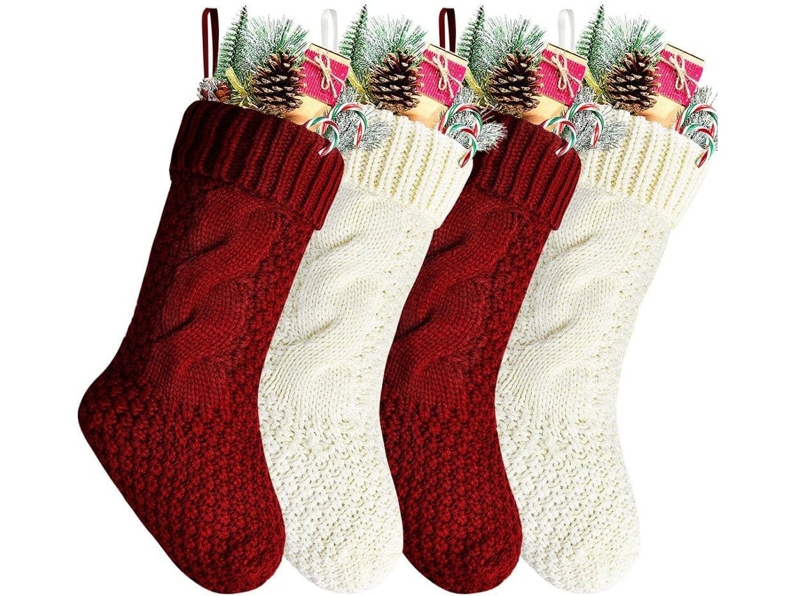 Meias de Natal Tricotadas, Vermelho/branco, Ergonômico, Uso Diário STELASPLEN