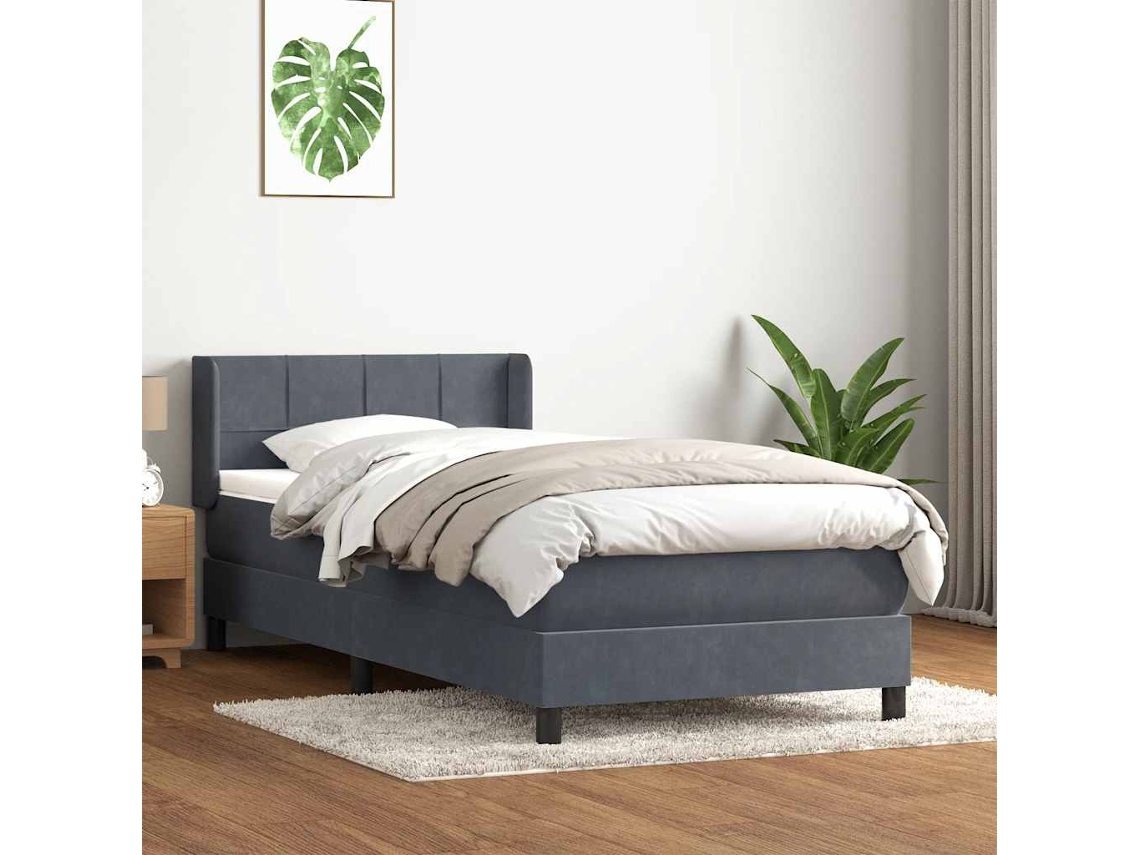 Vidaxl Cama Com Molas/colchão Cinza-escuro 80x210 Cm Veludo