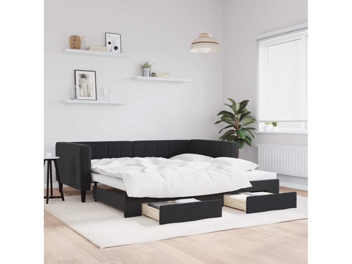 Vidaxl Sofá-cama Com Gavetão E Gavetas 100x200 Cm Veludo Preto