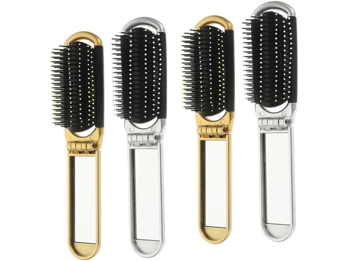Escovas De Cabelo Dobráveis E Leves Com Espelho Embutido, Em Abs, Conjunto De 4 Unidades Para Desembaraçar, Ideal Para