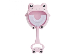 Escova de Dentes Infantil em Formato U com Suporte Parede, Cerdas Silicone Macio Qualidade Alimentar, Esco Va Fofa Forma GOKOCO