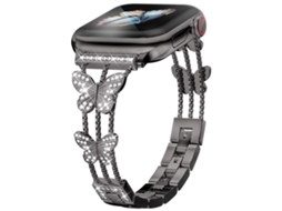 Bracelete para Apple Watch 42/41/40/38mm Metal com Diamante em Formato de Borboleta Preto XIAOMOYU