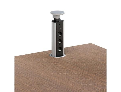 Torre telesc.alum. sacyr ø80 3tomas+2usb ip20, 3xschuko+2xusb. 3500w. ideal p/cocina, oficina..