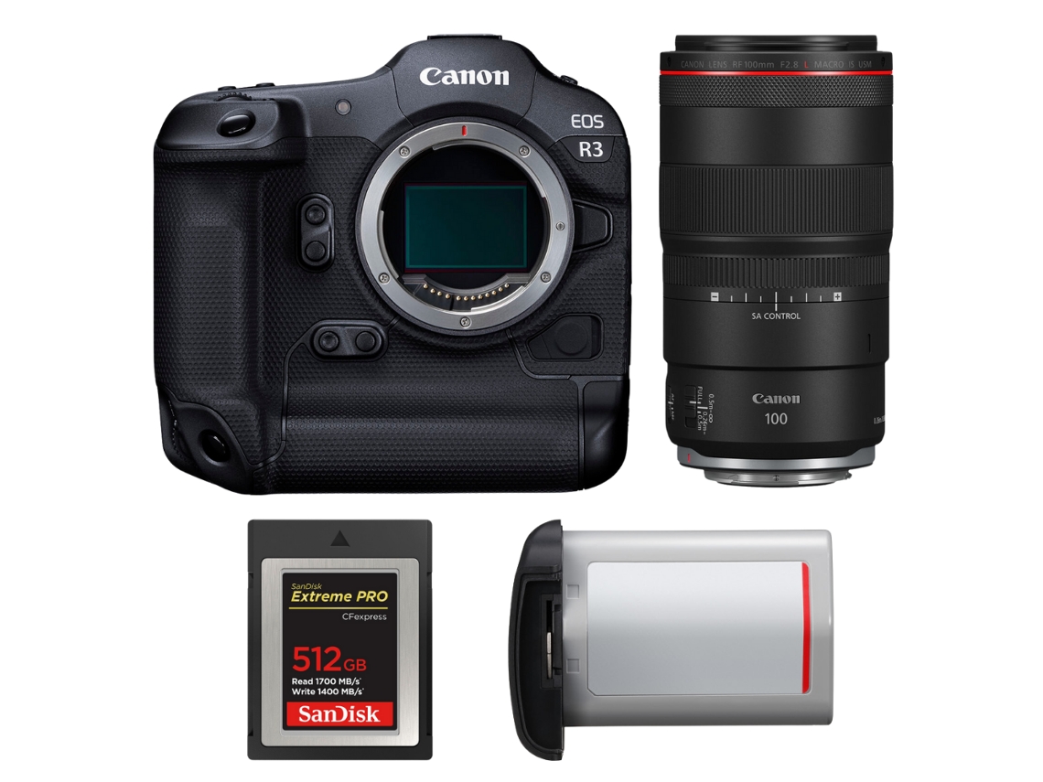 Eos R3 + Rf 100mm F/2.8 L Macro Is Usm + 1 Sandisk 512gb Extreme Pro Cfexpress Type B + Canon Lp e19 + Ebook Pricedirect CANON