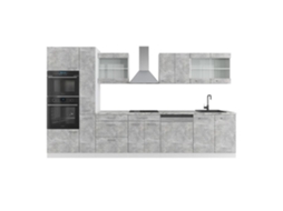 Cozinha R-Line, 350 cm com armário alto, sem bancada, Concreto/branco, Vicco
