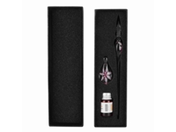 Caneta de Pintura de Vidro de Cristal Retro com Flor Rosa e Suporte com Tinta para Assinatura com S/MARCA