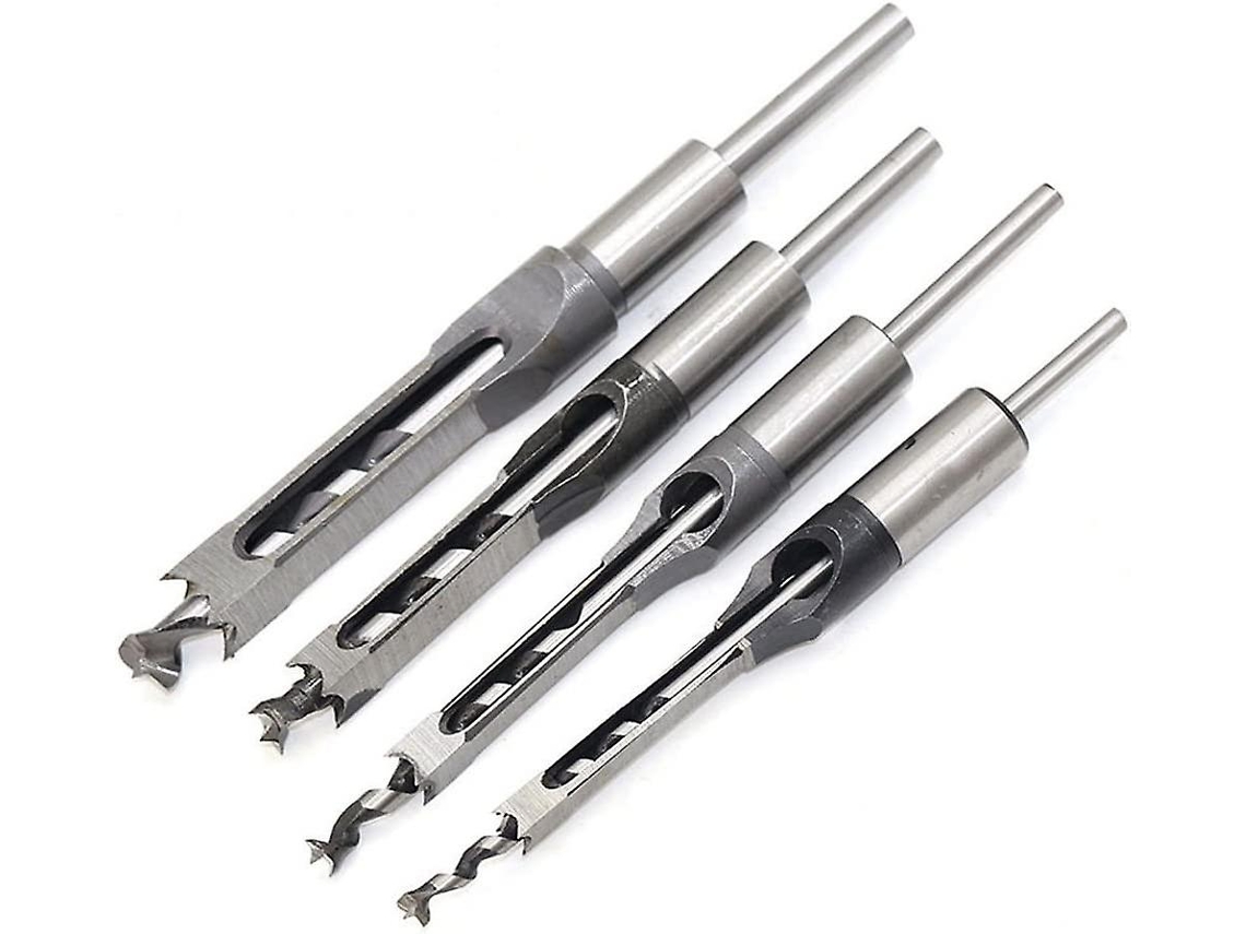 Conjunto de 4 Brocas para Furadeiras de Buracos Quadrados Aço de Alta Velocidade para Carpintaria (1/4 5/16 3/8 1/2 Polegadas)