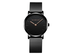 Relógio de casal à prova d'água com mecanismo de quartzo e pulseira de malha (preto feminino)