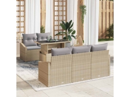 Vidaxl Conjunto De Sofá De Jardim 6 Unid. Bege E Cinza Claro Vime Pe