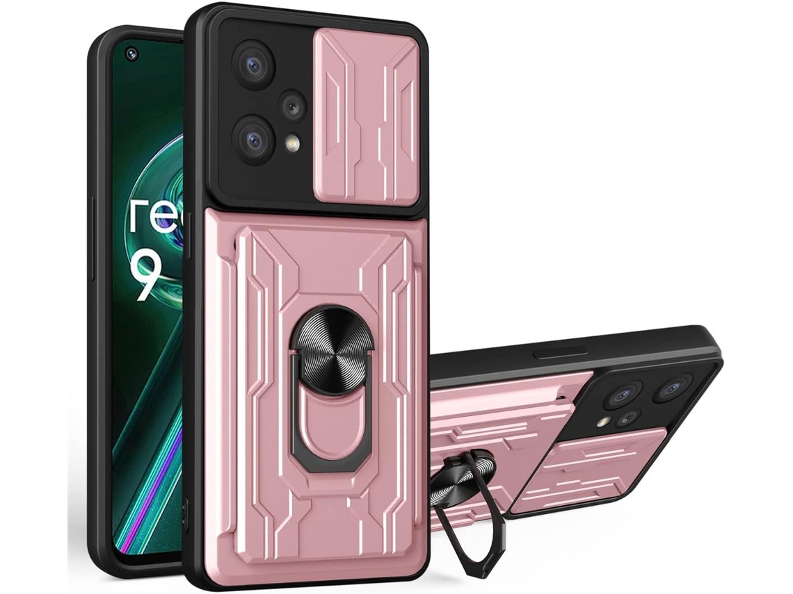 Capa Protetora Militar Antichoque para Oppo Realme 9 Pro Plus HONGWE. com Porta-Cartões Rosa
