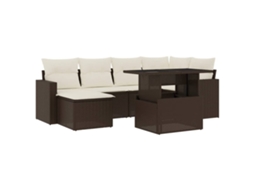 Conjunto 7 de sofás jardim c/ almofadões VIDAXL vime PE castanho