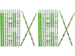 Conjunto de 24 Lápis Madeira Verde com Desenho Trevo Quatro Folhas, Mina Resistente À Quebra CHABERLU