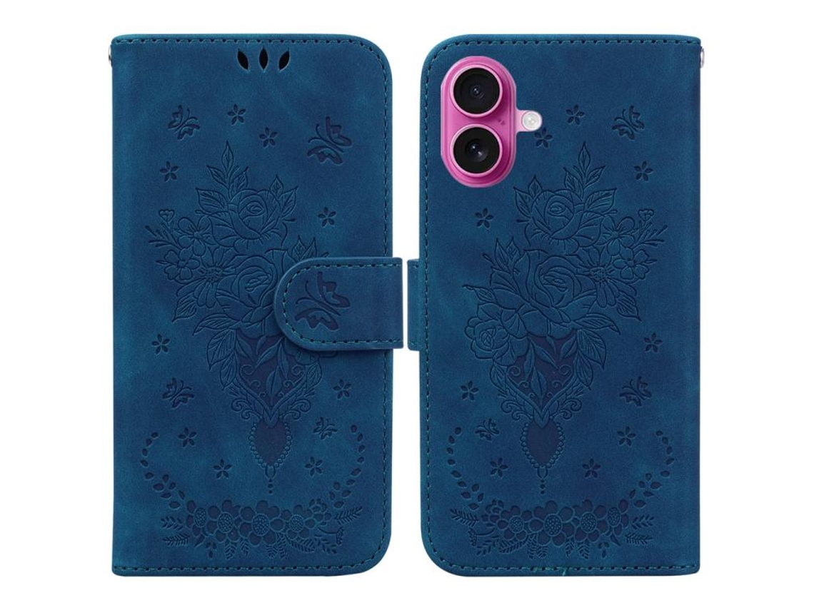 Capa Para Iphone 17 Em Couro Com Estampa De Borboleta E Rosa.