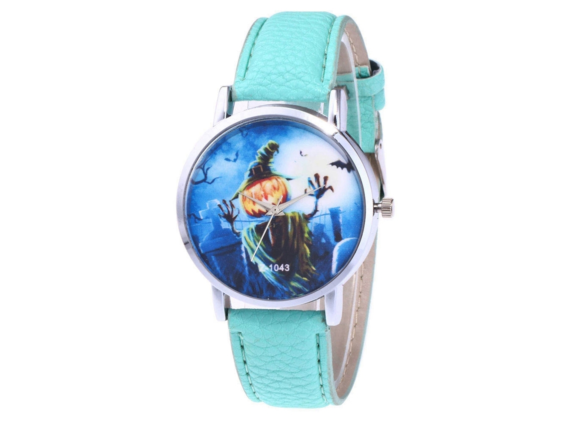 Relógio de Pulso de Quartzo com Pulseira de Couro Pu Padrão Halloween Zhoulianfa (menta)