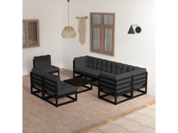 9 Pcs Conjunto Lounge De Jardim C/ Almofadões Pinho Maciço Dkd Home Decor