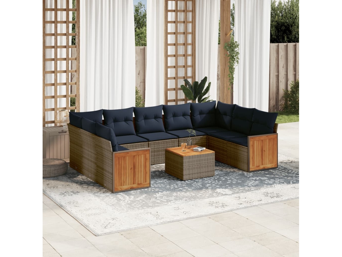 Vidaxl Conjunto De Sofá De Jardim Com 10 Peças E Almofadas Em Rattan Sintético Cinza