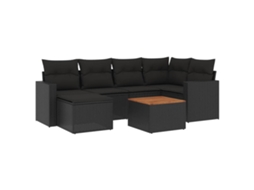 Conjunto de 7 Sofás para Jardim com Almofadões Vime Pe Preto MAISON EXCLUSIVE (7 pcs)