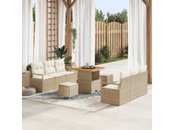 Vidaxl Conjunto De Sofá De Jardim Com Almofada 9 Pcs Bege Vime Pe