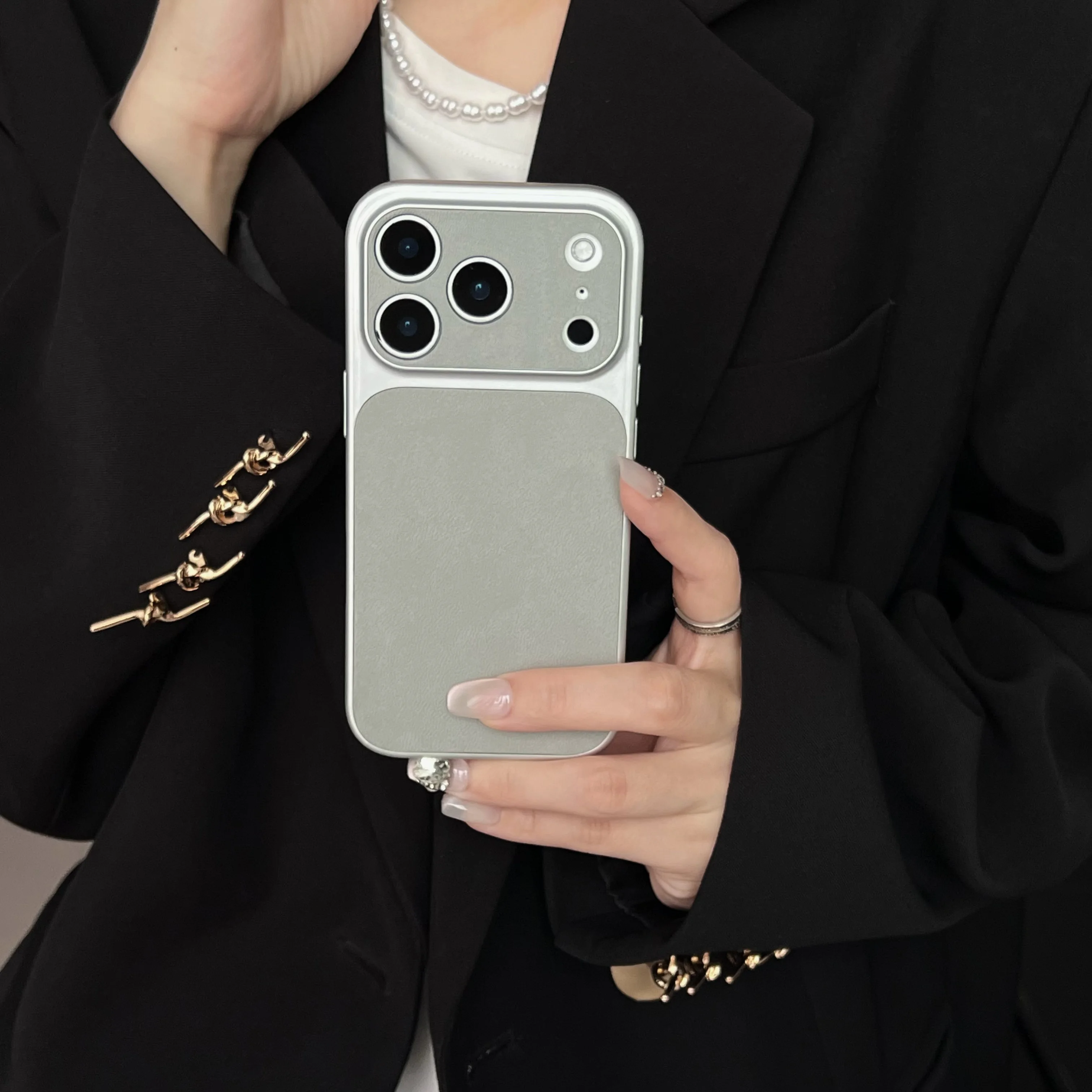 (prata 14) Capa Para Celular Com Textura De Couro, Resistente A Impactos E Agradável Ao Toque.