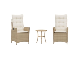 Maison Exclusive - Conjunto 3 Peças Bistrô Com Almofadões Vime Pe Bege