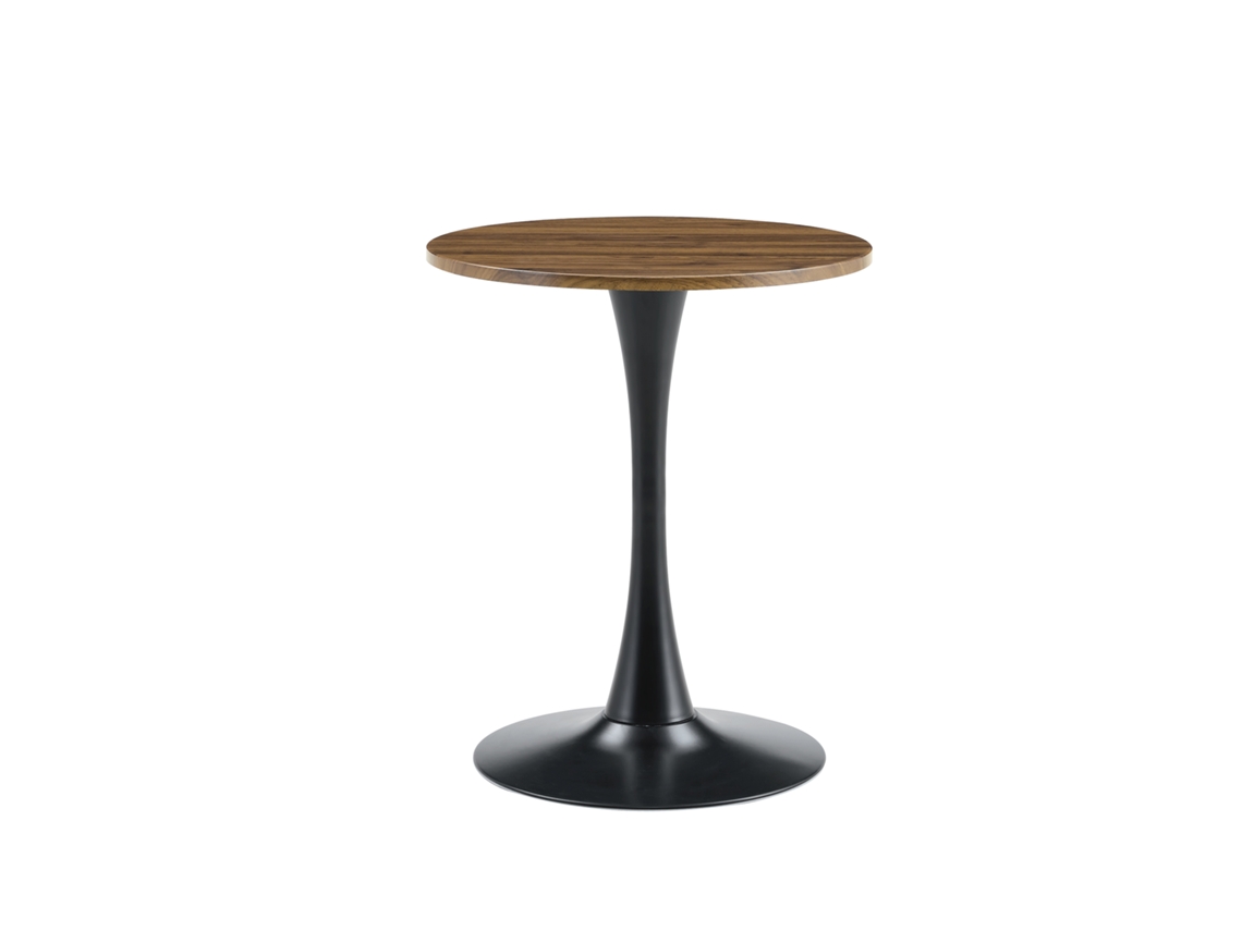 Mesa lateral redonda 60 Cm MDF, tampo de madeira de nogueira, pé preto, ambientes modernos na Europa PAPRIKA