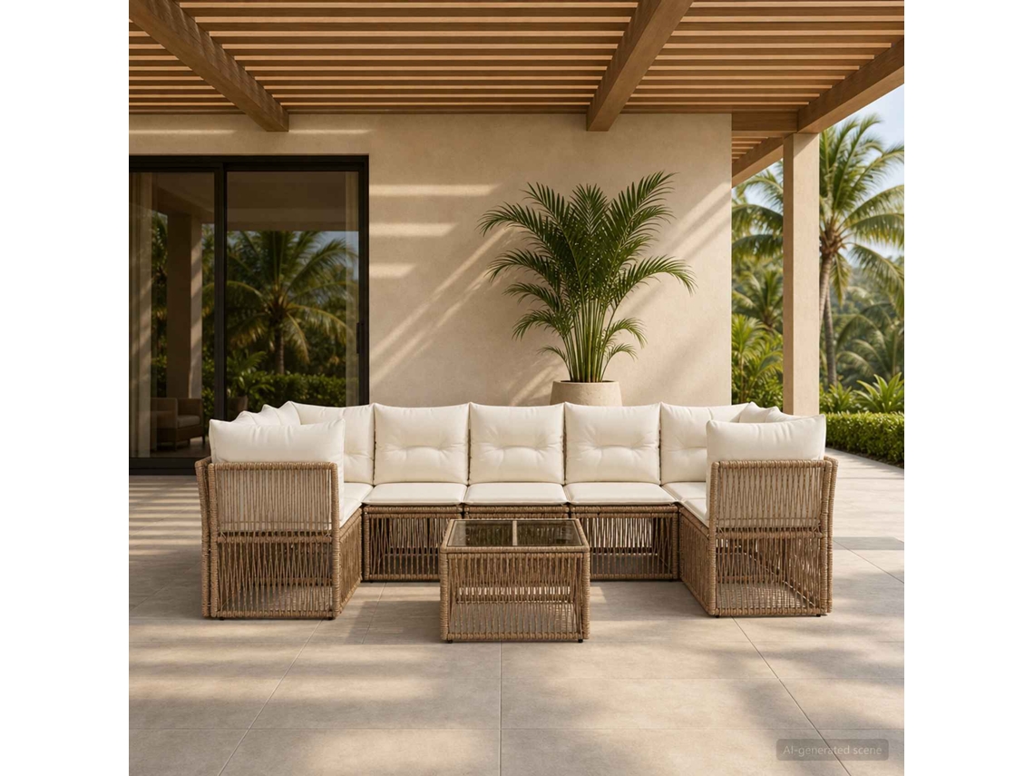 Vidaxl Conjunto De Sofá De Jardim 8 Unid. Bege Vime Pe