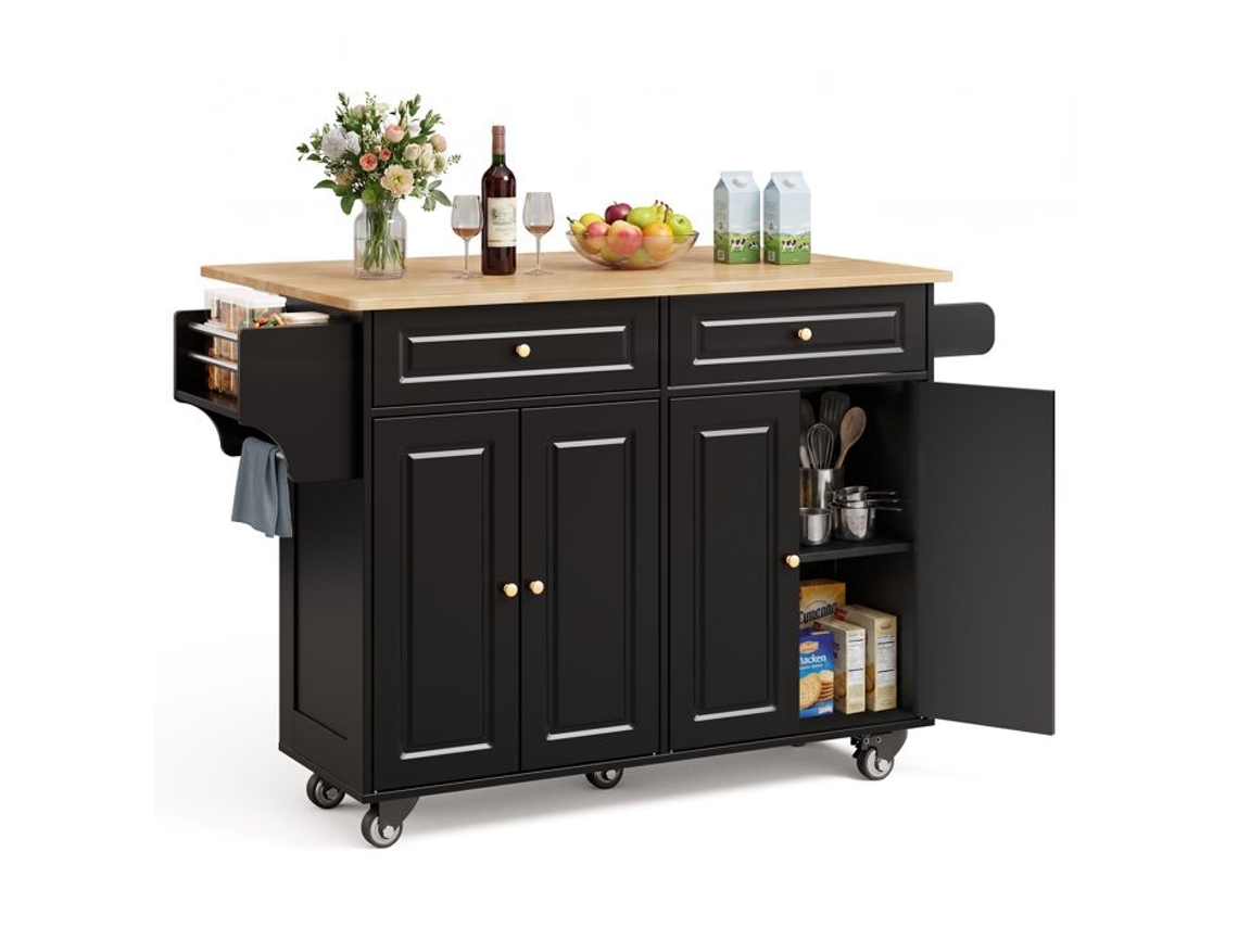 Carrinho De Cozinha Com Rodas - Tampo Dobrável - Preto E Marrom - 145 X 75 X 90 Cm