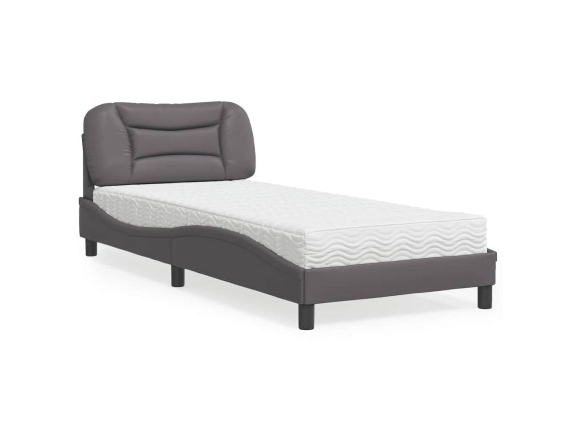 Cama Com Colchão 80x200 Cm Couro Artificial Cinzento