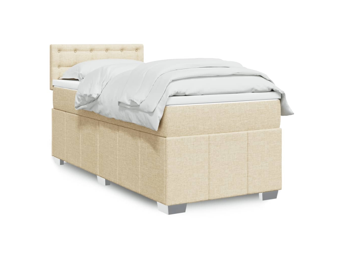 Cama Com Molas/colchão 90x190 Cm Tecido Cor Creme