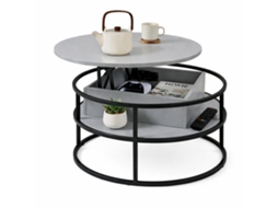Relaxdays Mesa De Centro Regulável Em Altura, Com Arrumação, 46x80 Cm (a X D), Tampo Elevável, Mdf/ferro, Cinzento/preto