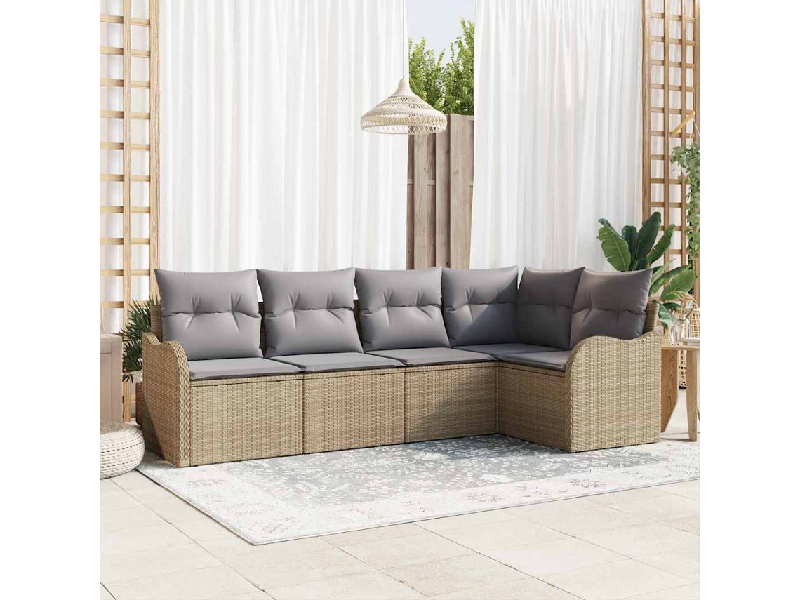 Vidaxl Conjunto De Sofá De Jardim 5 Unid. Bege Vime Pe