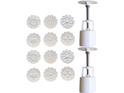 Conjunto Lurrose com 2 formas redondas de plástico bege para boliche.
