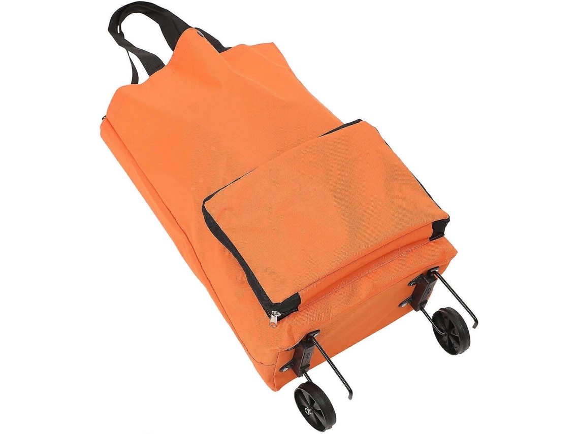 Sacola de Compras Dobrável com Rodas, Estilo Carrinho, para Uso Doméstico, Laranja, 48 X 28 X 18 Cm, Dobrável, 1 Conjunto. GOKOCO