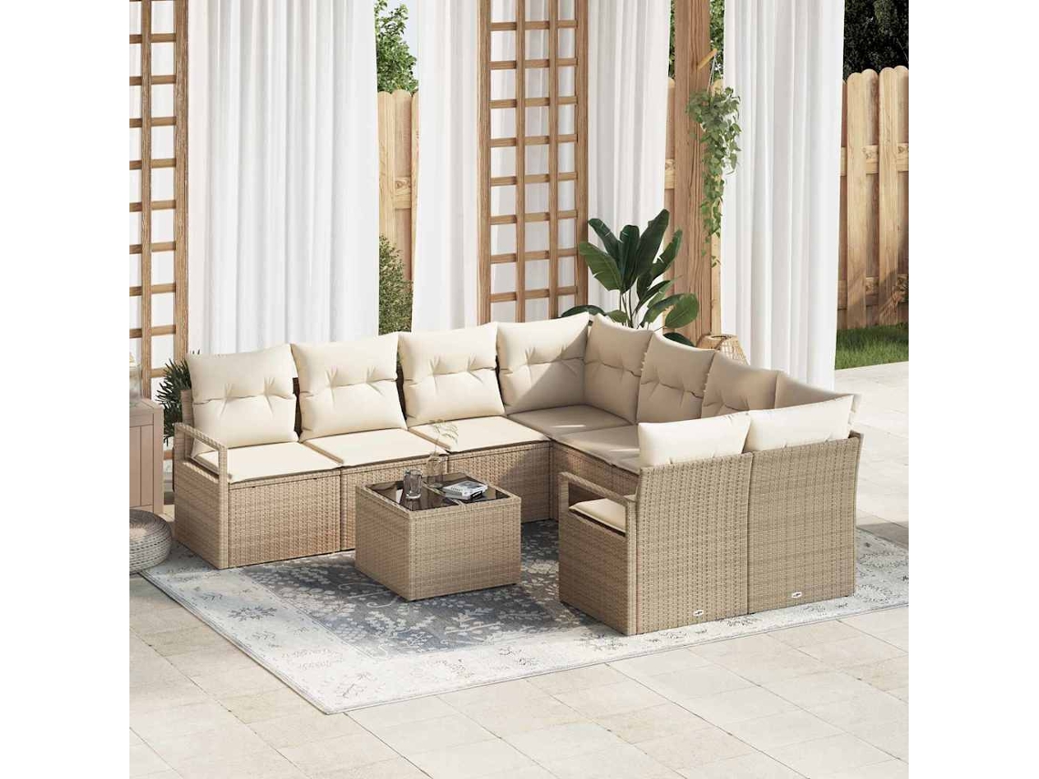 Vidaxl Conjunto De Sofás Com Almofada 9 Pcs Bege E Creme Vime Pe