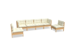 Conjunto de 6 Lounge Jardim com Almofadões Creme Pinho Maciço MAISON EXCLUSIVE