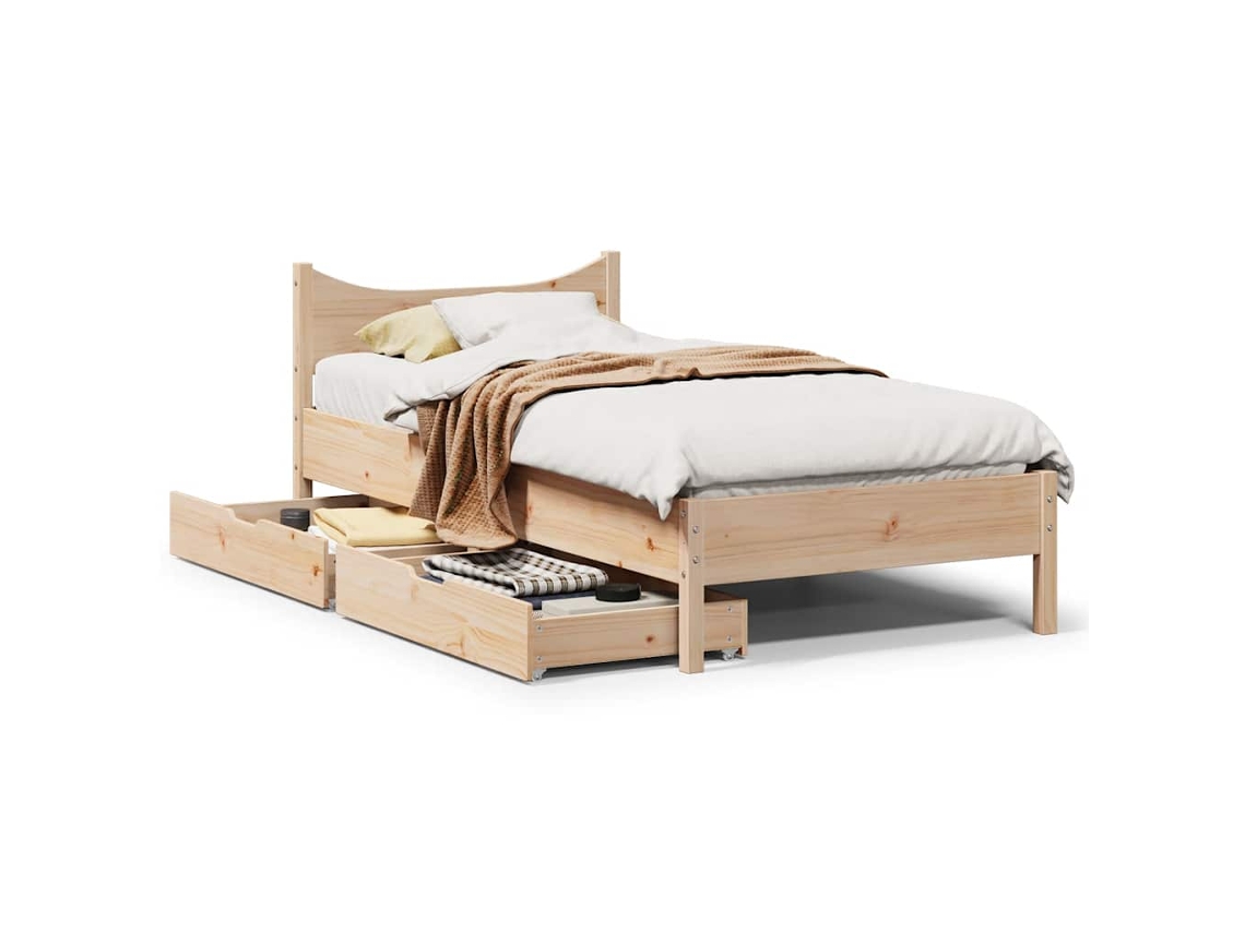 Vidaxl Estrutura De Cama Com Gavetas 75x190 Cm Madeira De Pinho Maciça