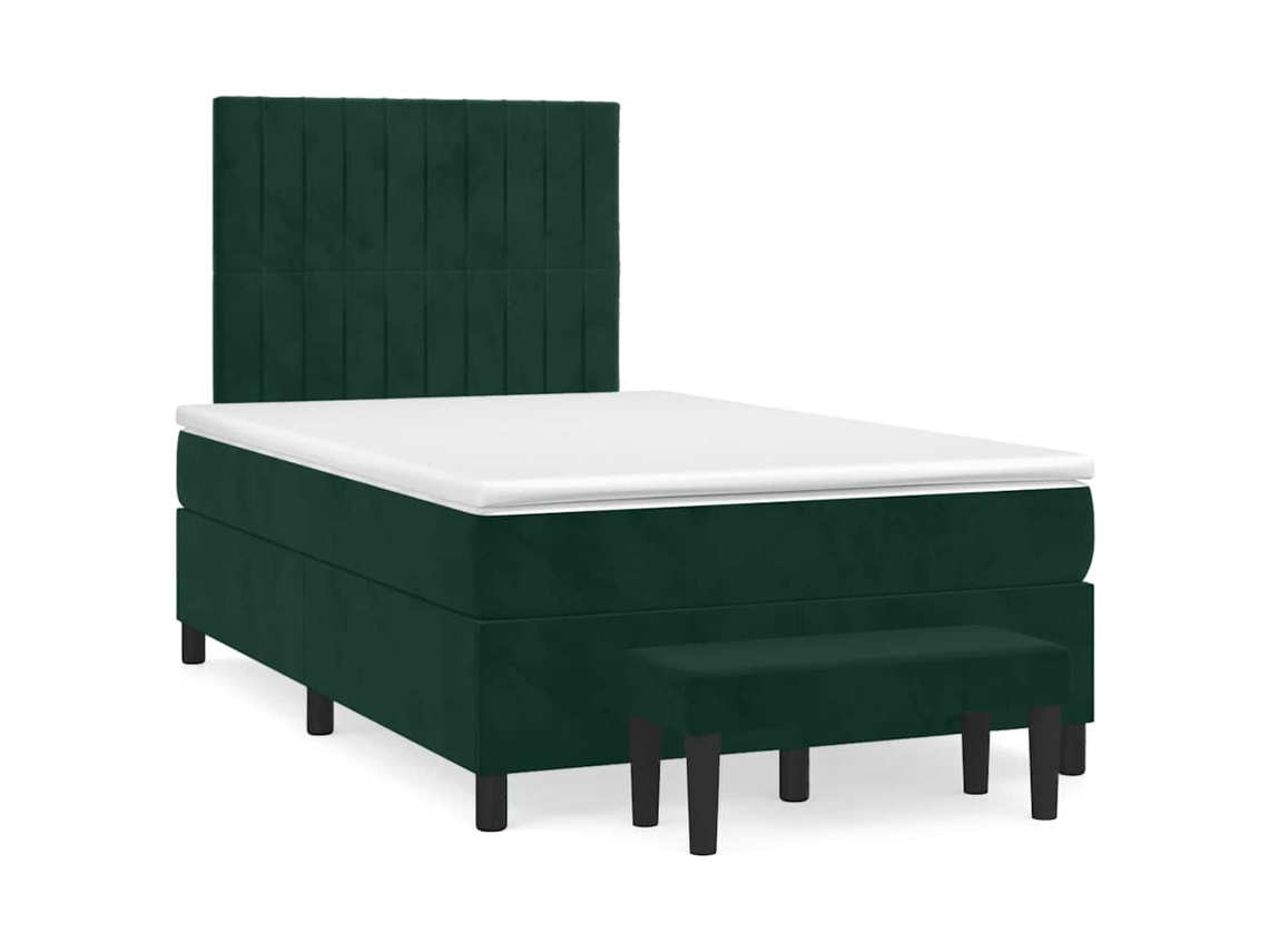 Vidaxl Cama Boxspring Com Colchão 120x190 Cm Veludo Verde-escuro