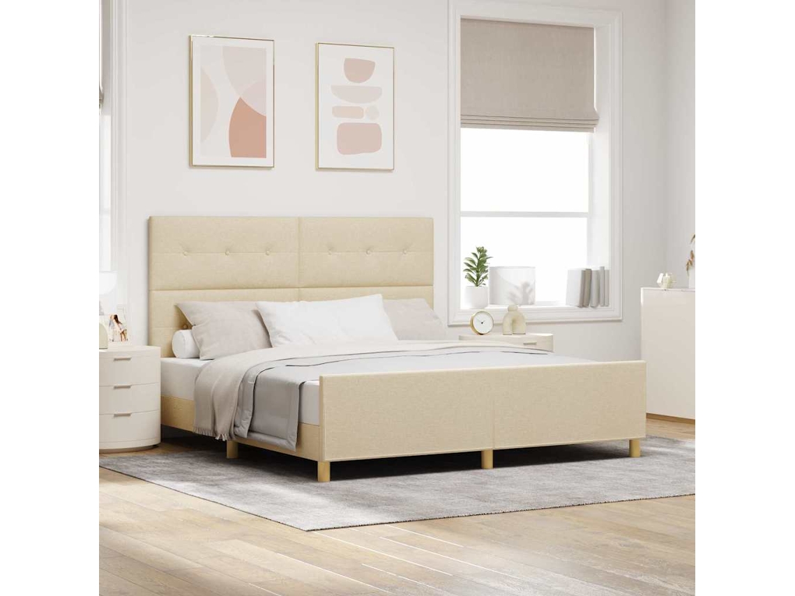 Vidaxl Estrutura Da Cama Com Cabeceira Creme 180 X 200 Cm Tecido