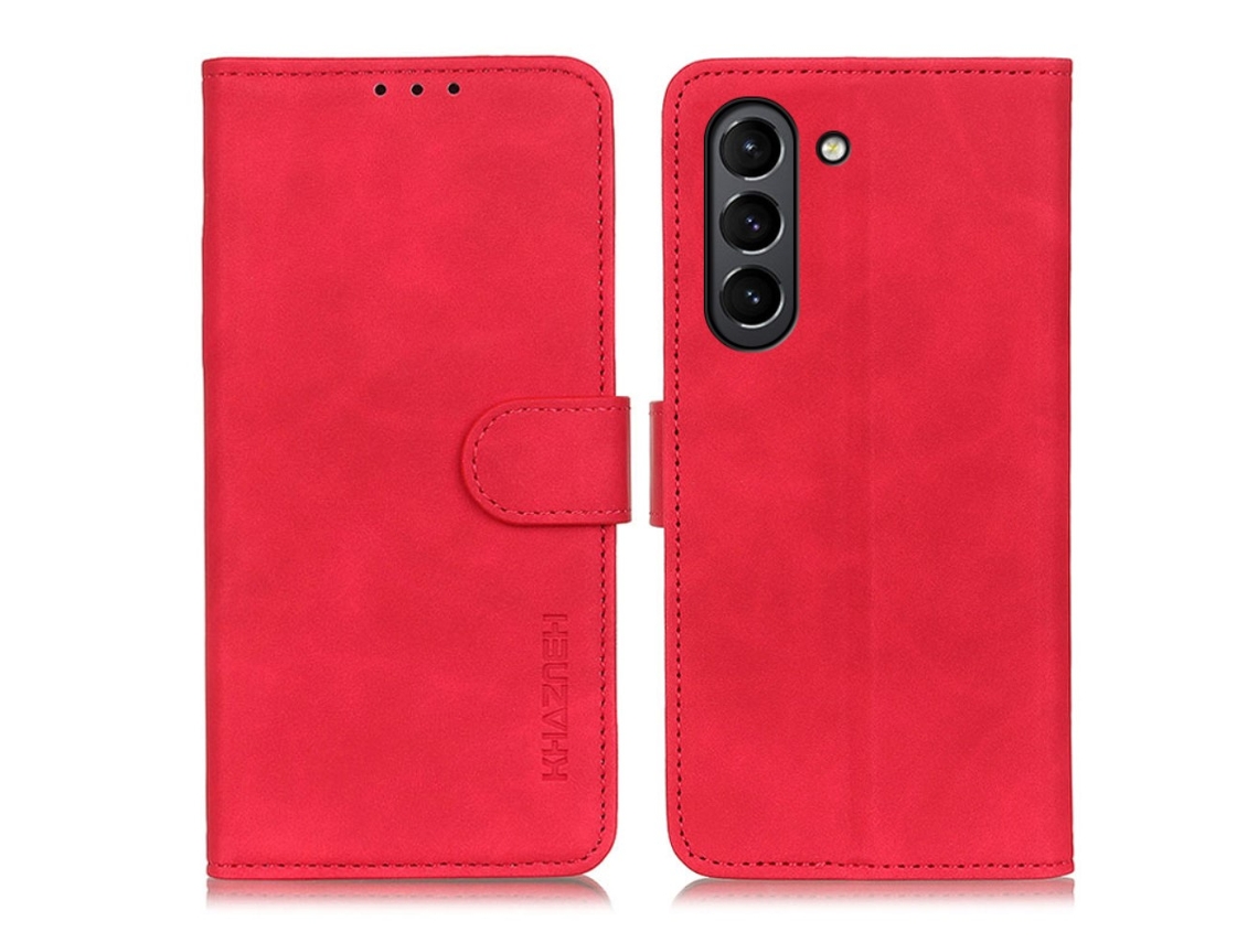 Capa Fe Para Samsung Galaxy S21 Pele Sintética Vintage Vermelho