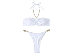 Biquíni Push Up Branco Duas Peças com Corrente Dourada Tamanho M
