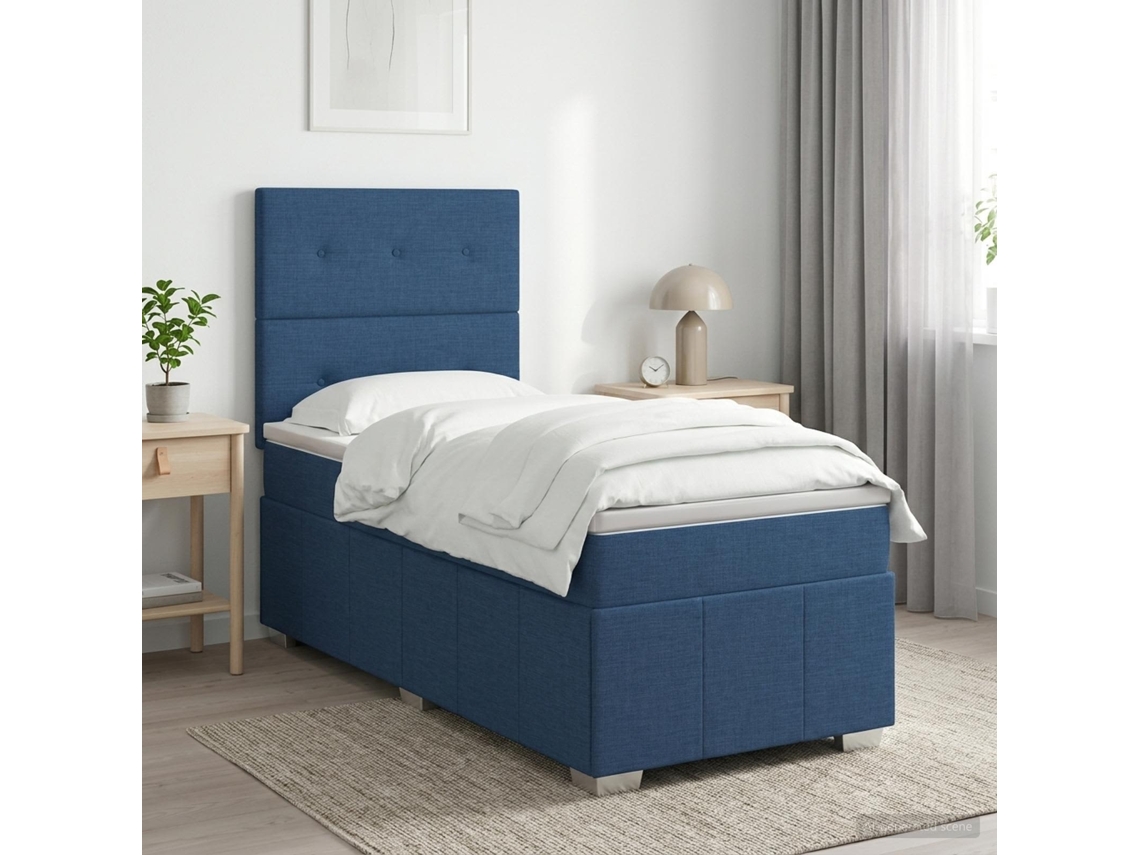 Vidaxl Cama Box Spring Com Colchão Azul 90 X 200 Cm Tecido