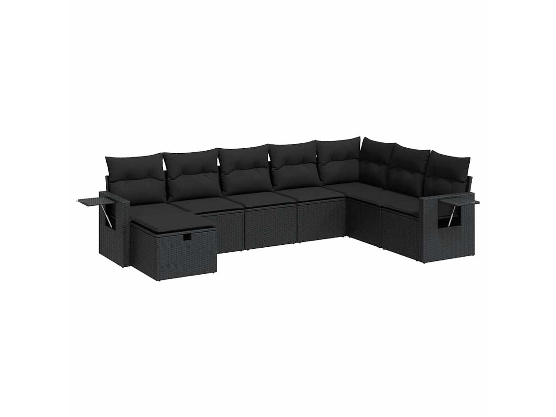 Conjunto de 8 Sofás de Jardim com Almofadões Vime Pe Preto MAISON EXCLUSIVE (N/A)