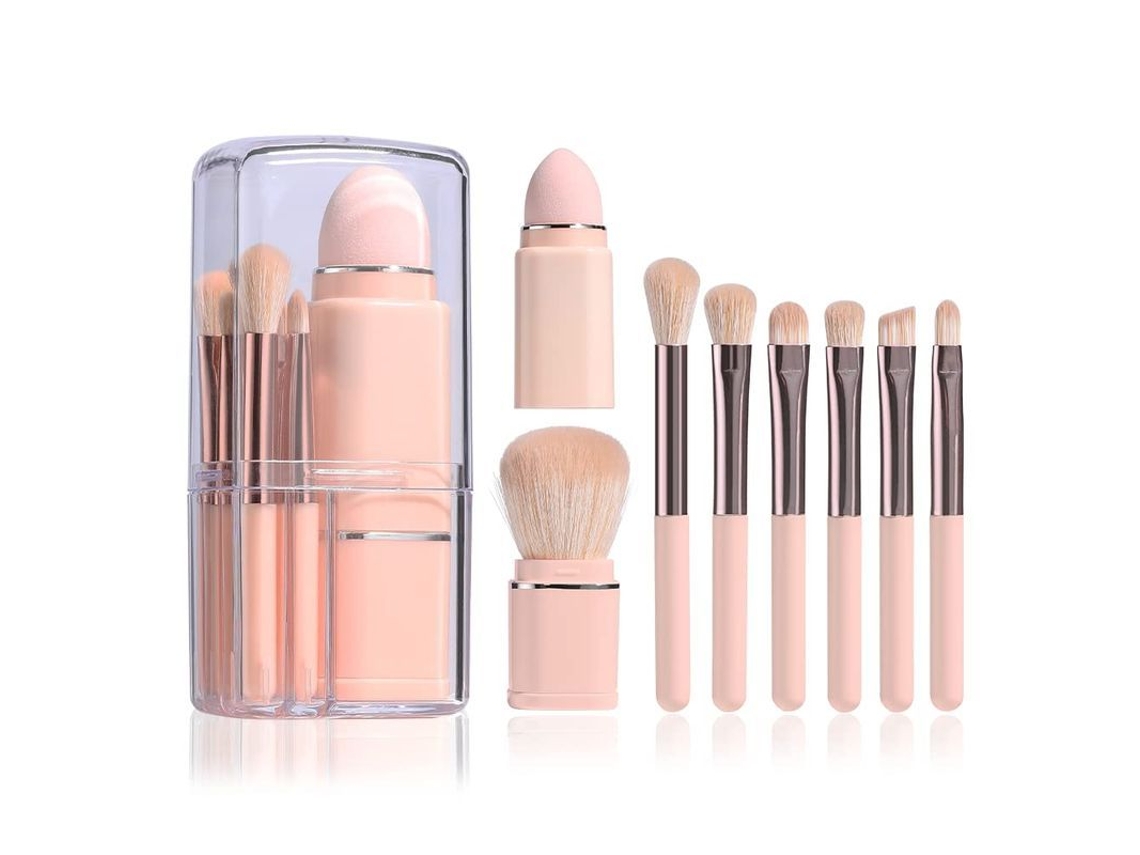 Conjunto de Pincéis de Maquilhagem Portátil 8 em 1 para Viagem com Esponja de Beleza