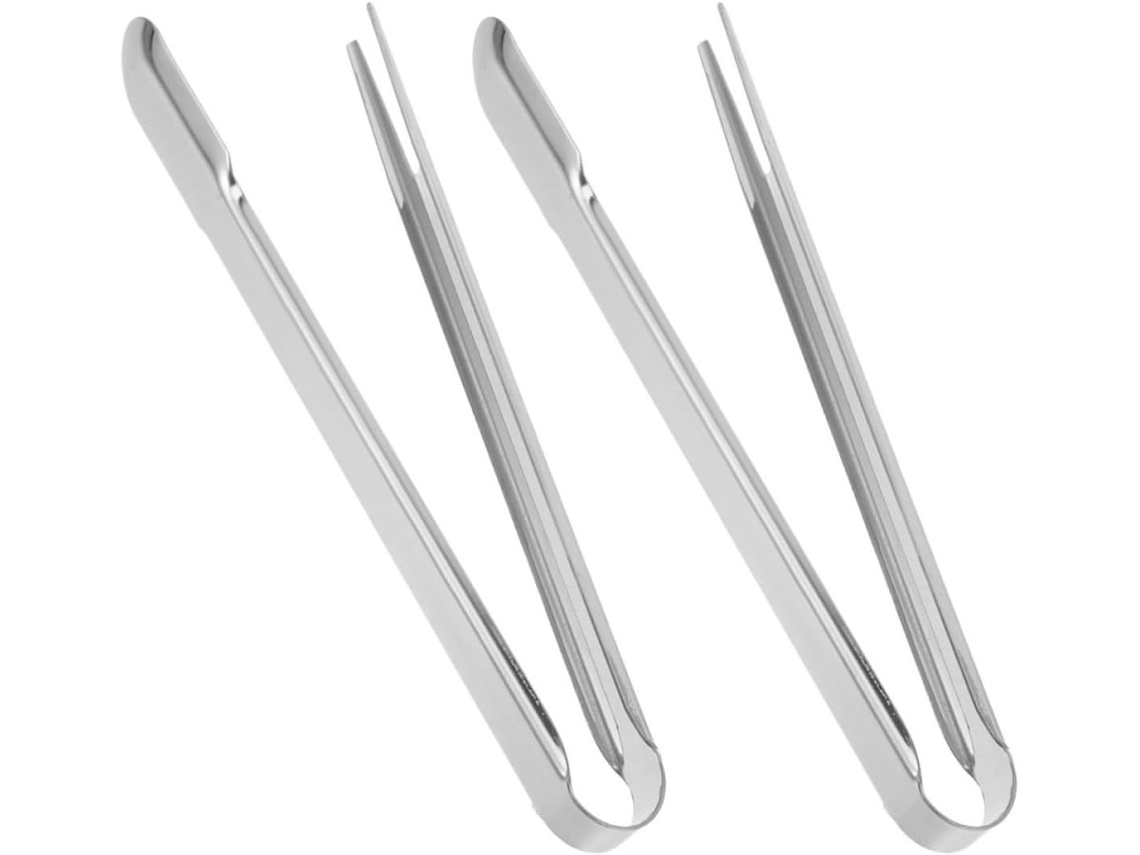 Pinças De Cozinha Em Aço Inoxidável Prateado, Conjunto De 2 Peças, Com Cabeça Dupla, Multifuncionais Para Churrasco E