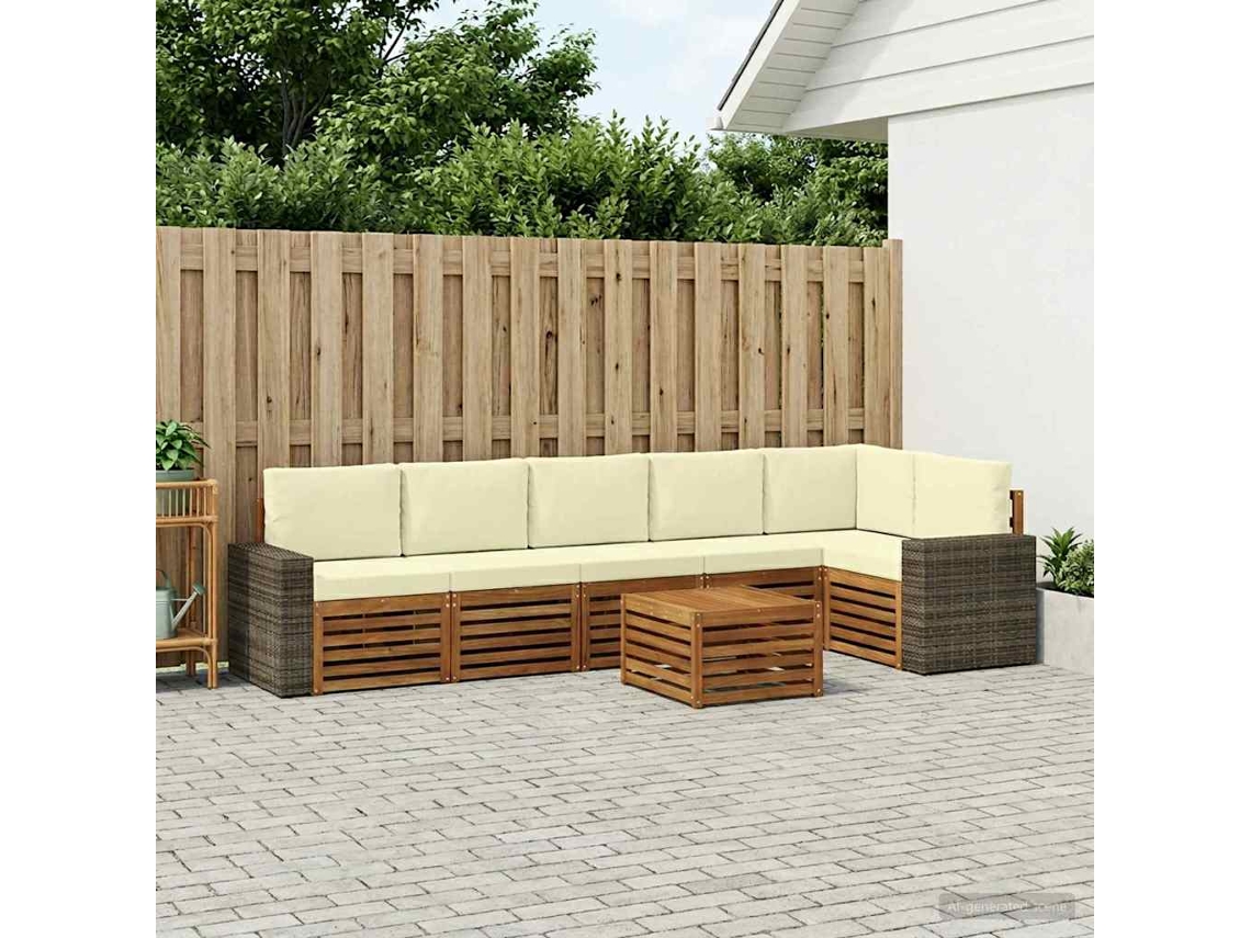 Vidaxl Conjunto De Sofá Sectional Com Almofada 7 Pcs Natural E Creme