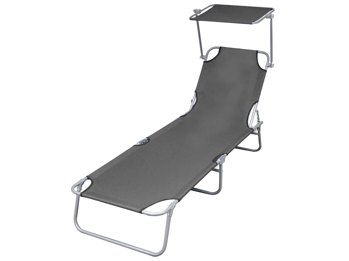 Vidaxl Espreguiçadeira Com Toldo Aço Cinzento